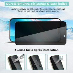 Carantee 2 pièces Film de protection intimité Verre Trempé pour iPhone 16 Pro, Haute Sensibilité Anti‑Espion Protection écran, 9