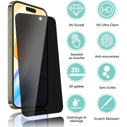 2 pièces Verre Trempé Anti‑Espion pour iPhone 16 Pro Max, 0,33 mm 9H Anti-Rayures Protection écran, HD Sans Bulles Anti‑Empreint