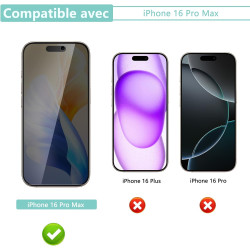 2 pièces Verre Trempé Anti‑Espion pour iPhone 16 Pro Max, 0,33 mm 9H Anti-Rayures Protection écran, HD Sans Bulles Anti‑Empreint