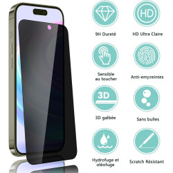 2 pièces Verre Trempé Anti‑Espion pour iPhone 17, 9H Anti-Rayures Protection écran, HD Sans Bulles Anti‑Empreintes Vitre Protect