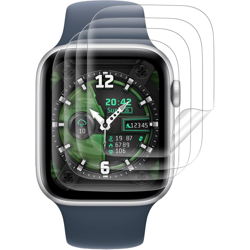 4 pièces Verre Trempé pour Apple Watch 11 42mm Protection écran, Sans Bulles Anti‑Empreintes Vitre Protection, TPU auto-réparate