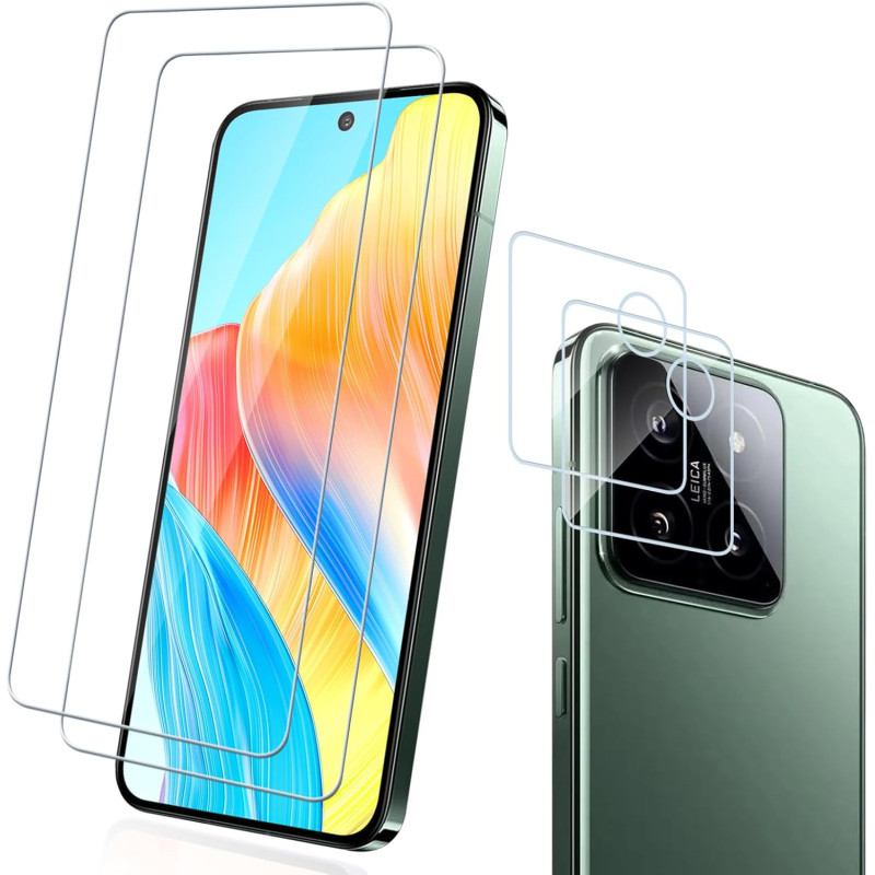 2+2 pièces Verre Trempé pour Xiaomi 14 Protection écran, 0,33 mm 9H Anti-Rayures Vitre Protection, HD Sans Bulles Anti‑Empreinte