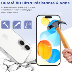 Carantee 2 Pièces Verre Trempé pour iPhone 16, Protection Écran 3D 0,33mm, Bords Anti-rayures, Dureté 9H, HD Transparent, Sans B
