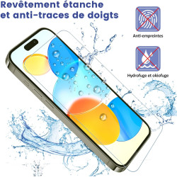 Carantee 2 Pièces Verre Trempé pour iPhone 16, Protection Écran 3D 0,33mm, Bords Anti-rayures, Dureté 9H, HD Transparent, Sans B