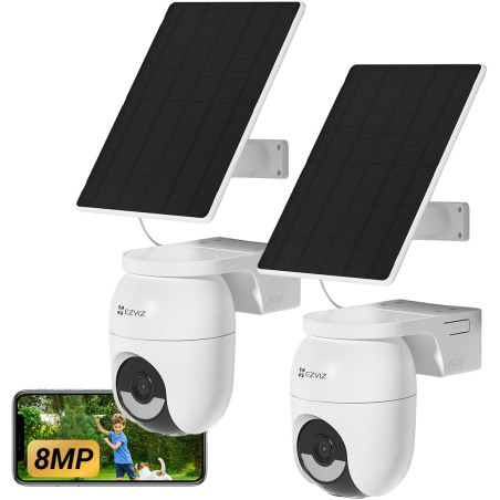 EZVIZ 4K(8MP) 2PK Caméra Extérieure sans Fil avec Mode AOV, Caméra Solaire Exterieur PT avec Détection de Personnes et de Véhicu