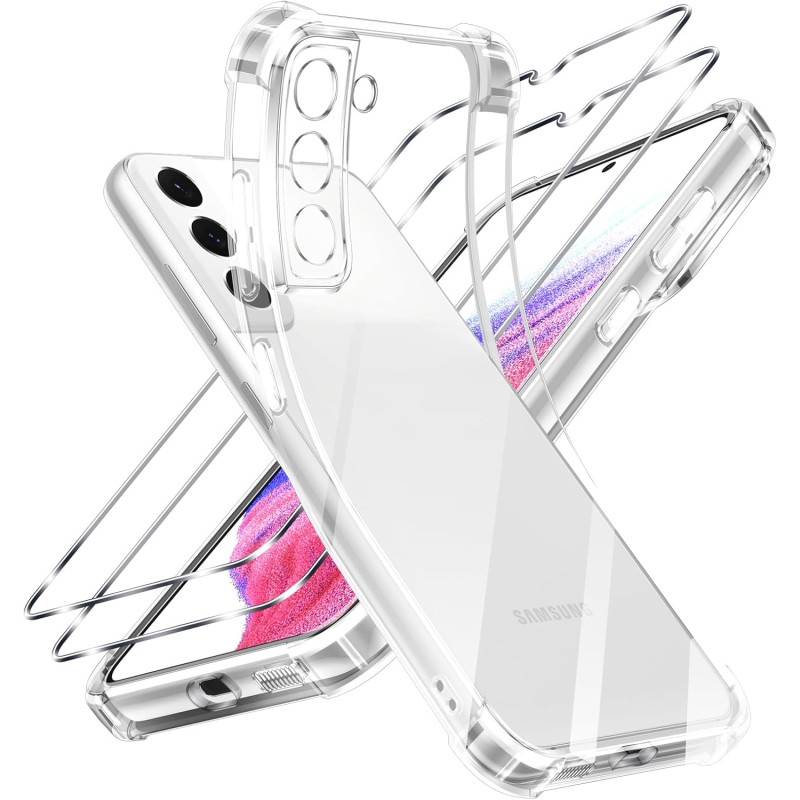 ZhuoFan Coque pour Samsung Galaxy S22 5G avec 2 Pièces Verre Trempé, Transparente TPU Silicone Bumper Case, [Coussin d'air Intég