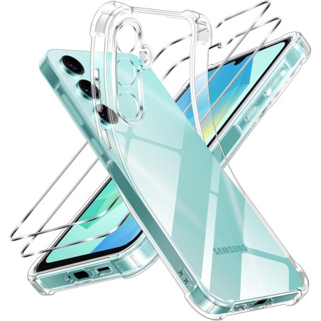 ZhuoFan Coque pour Samsung Galaxy A16 4G/5G avec 2 Pièces Verre Trempé, Transparente TPU Silicone Bumper Case, [Coussin d'air In