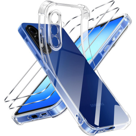 ZhuoFan Coque pour Samsung Galaxy A17 4G/5G avec 2 Pièces Verre Trempé, Transparente TPU Silicone Bumper Case, [Coussin d'air In