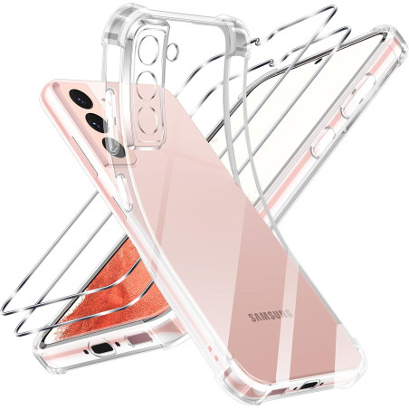 ZhuoFan Coque pour Samsung Galaxy S21 5G avec 2 Pièces Verre Trempé, Transparente TPU Silicone Bumper Case, [Coussin d'air Intég
