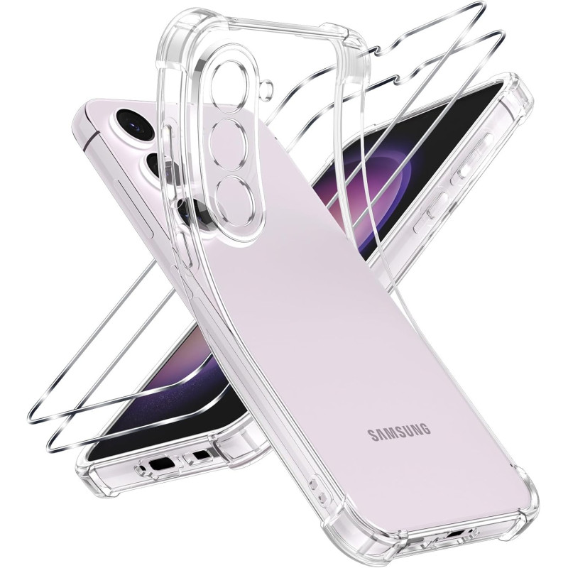 ZhuoFan Coque pour Samsung Galaxy S23 5G avec 2 Pièces Verre Trempé, Transparente TPU Silicone Bumper Case, [Coussin d'air Intég