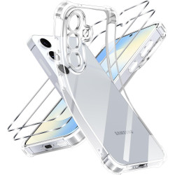 ZhuoFan Coque pour Samsung Galaxy S25 5G avec 2 Pièces Verre Trempé, Transparente TPU Silicone Bumper Case, [Coussin d'air Intég
