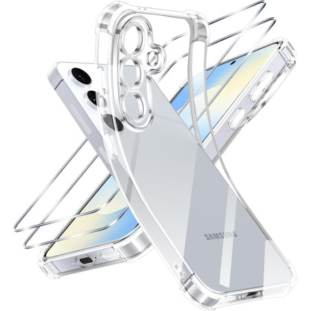 ZhuoFan Coque pour Samsung Galaxy S25 FE avec 2 Pièces Verre Trempé, Transparente TPU Silicone Bumper Case, [Coussin d'air Intég
