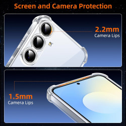 ZhuoFan Coque pour Samsung Galaxy S25 FE avec 2 Pièces Verre Trempé, Transparente TPU Silicone Bumper Case, [Coussin d'air Intég