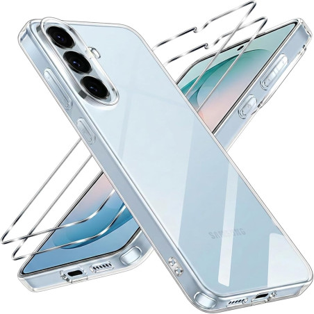 ZhuoFan Coque pour Samsung Galaxy S26 avec 2 Pièces Verre Trempé, Militare Étui de Protection Transparente Antichoc Case, Mince 