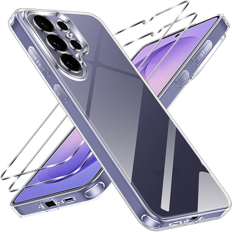 ZhuoFan Coque pour Samsung Galaxy S26 Ultra avec 2 Pièces Verre Trempé, Militare Étui de Protection Transparente Antichoc Case, 