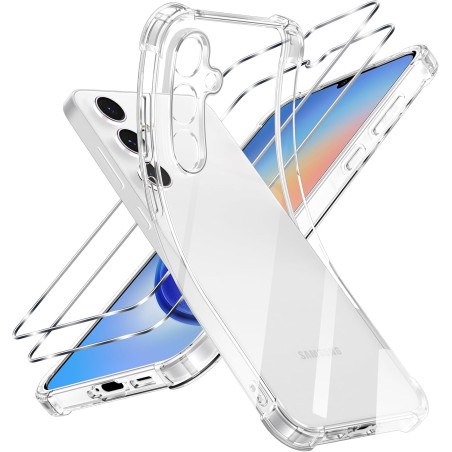 ZhuoFan Coque pour Samsung Galaxy A34 5G avec 2 Pièces Verre Trempé, Transparente TPU Silicone Bumper Case, [Coussin d'air Intég