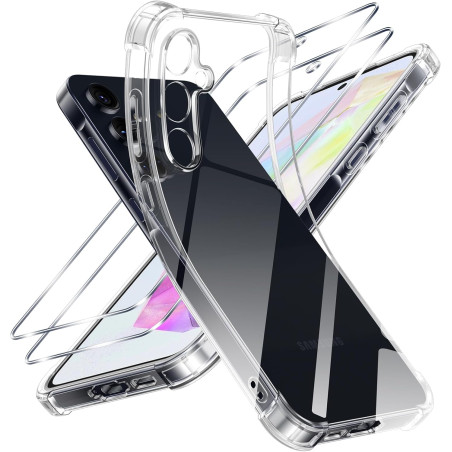 ZhuoFan Coque pour Samsung Galaxy A35 5G avec 2 Pièces Verre Trempé, Transparente TPU Silicone Bumper Case, [Coussin d'air Intég