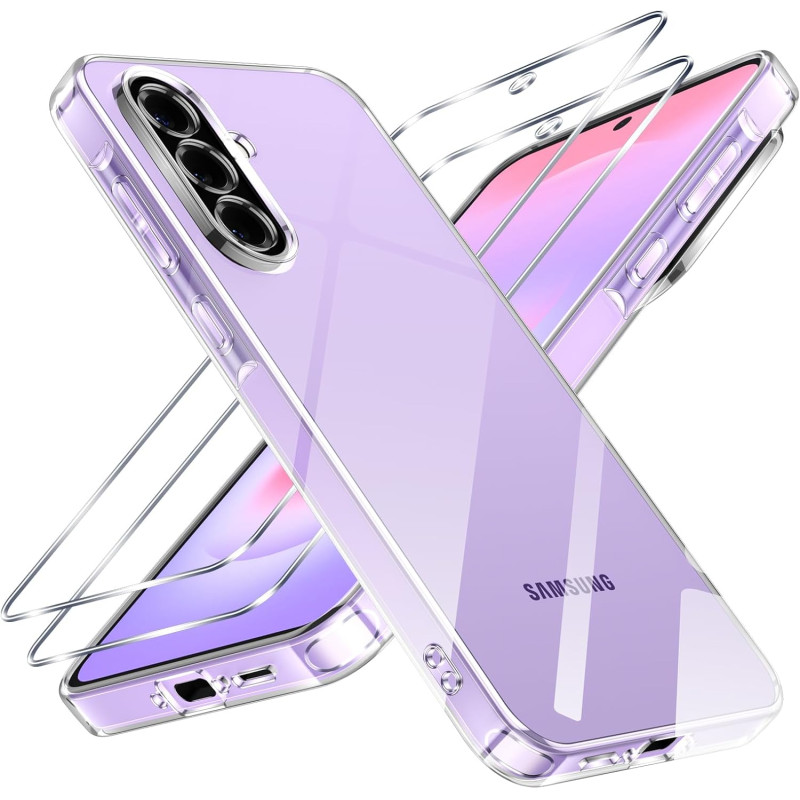 ZhuoFan Coque pour Samsung Galaxy A37 avec 2 Pièces Verre Trempé, Militare Étui de Protection Transparente Antichoc Case, Mince 