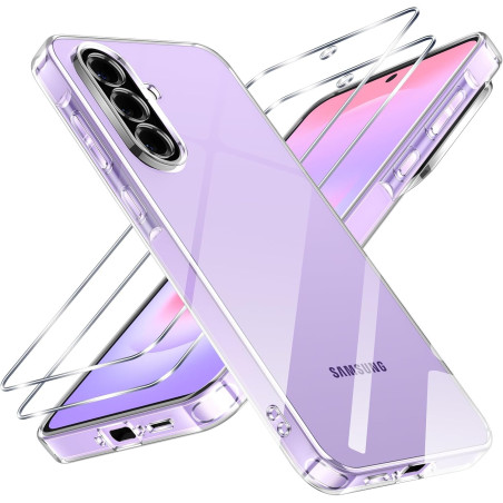 ZhuoFan Coque pour Samsung Galaxy A37 avec 2 Pièces Verre Trempé, Militare Étui de Protection Transparente Antichoc Case, Mince 