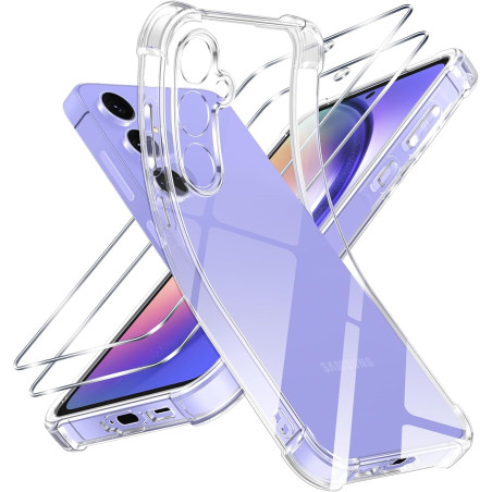 ZhuoFan Coque pour Samsung Galaxy A54 5G avec 2 Pièces Verre Trempé, Transparente TPU Silicone Bumper Case, [Coussin d'air Intég