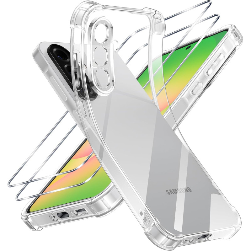 ZhuoFan Coque pour Samsung Galaxy A56 5G avec 2 Pièces Verre Trempé, Transparente TPU Silicone Bumper Case, [Coussin d'air Intég