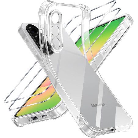 ZhuoFan Coque pour Samsung Galaxy A56 5G avec 2 Pièces Verre Trempé, Transparente TPU Silicone Bumper Case, [Coussin d'air Intég