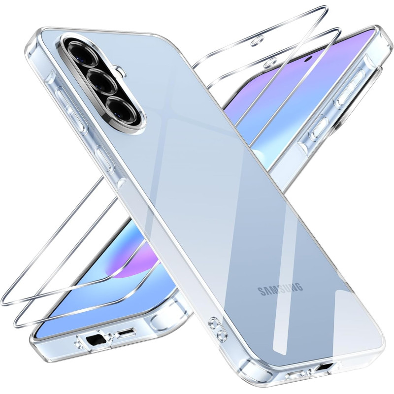 ZhuoFan Coque pour Samsung Galaxy A57 avec 2 Pièces Verre Trempé, Militare Étui de Protection Transparente Antichoc Case, Mince 