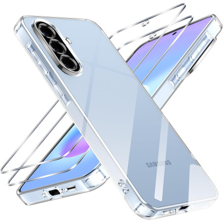ZhuoFan Coque pour Samsung Galaxy A57 avec 2 Pièces Verre Trempé, Militare Étui de Protection Transparente Antichoc Case, Mince 