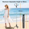 Perche à Selfie,Trépied Smartphone,125CM Extensible Selfie Stick Trépied de Téléphone avec télécommande détachable et trépied St