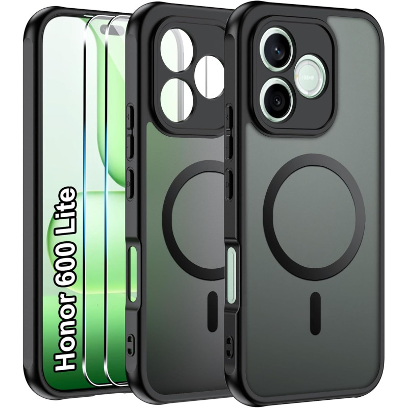 Effcotuo Magnétique Coque pour Honor 600 Lite 5G Case avec MagSafe avec Verre Trempé Protection écran Anti-Chute Silicone Souple