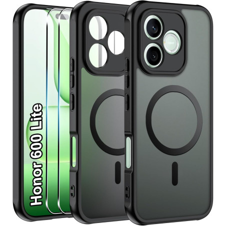 Effcotuo Magnétique Coque pour Honor 600 Lite 5G Case avec MagSafe avec Verre Trempé Protection écran Anti-Chute Silicone Souple