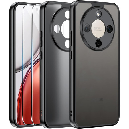 Effcotuo Coque pour Honor Magic 8 Lite 5G avec 2 Verre Trempé Protection écran Étui Housse de Protection Dos Translucide Givrée 