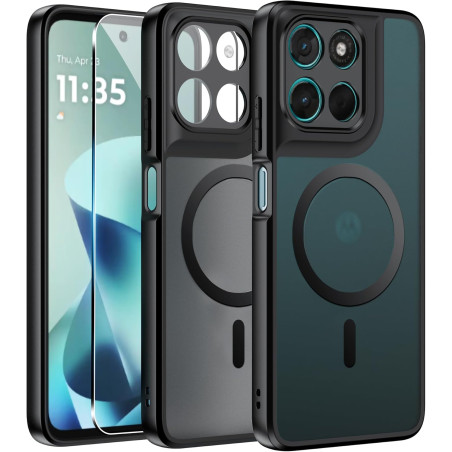 Effcotuo Magnétique Coque pour Motorola Moto G57 Power/G57 5G/G67 Power Case avec MagSafe avec Verre Trempé Protection écran Ant