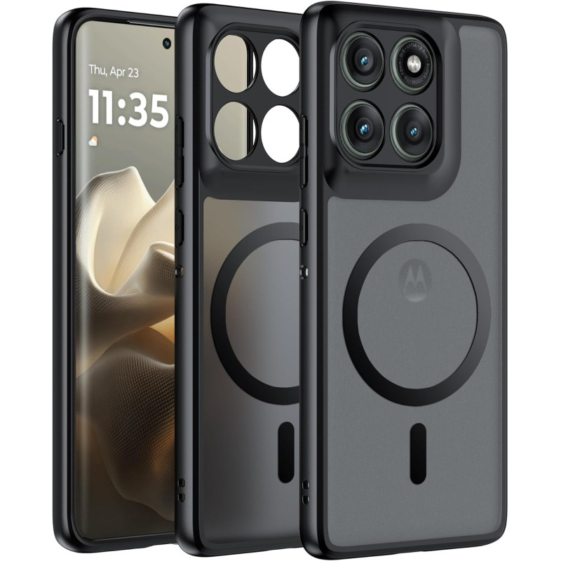 Effcotuo Magnétique Coque pour Motorola Moto Edge 60 Pro Case avec MagSafe, Anti-Chute Silicone Souple + Acrylique Givré Coque, 
