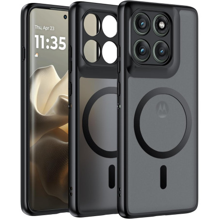 Effcotuo Magnétique Coque pour Motorola Moto Edge 60 Pro Case avec MagSafe, Anti-Chute Silicone Souple + Acrylique Givré Coque, 