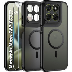 Effcotuo Magnétique Coque pour Motorola Moto G67/G77 5G Case avec MagSafe avec Verre Trempé Protection écran Anti-Chute Silicone