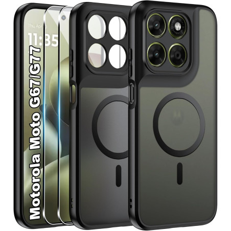Effcotuo Magnétique Coque pour Motorola Moto G67/G77 5G Case avec MagSafe avec Verre Trempé Protection écran Anti-Chute Silicone