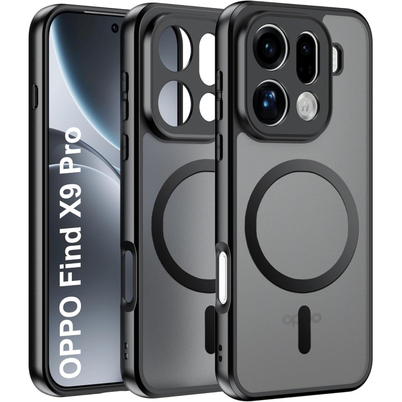 Effcotuo Magnétique Coque pour Oppo Find X9 Pro Case avec MagSafe Protection Anti-Chute Silicone Souple + PC Givré Coque, Etui T