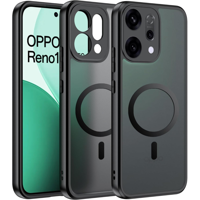 Effcotuo Magnétique Coque pour Oppo Reno 14 5G Case avec MagSafe, Anti-Chute Silicone Souple + Acrylique Givré Coque, Etui Trans