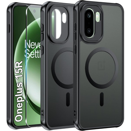Effcotuo Magnétique Coque pour OnePlus 15R 5G Case avec MagSafe avec Verre Trempé Protection écran Anti-Chute Silicone Souple + 