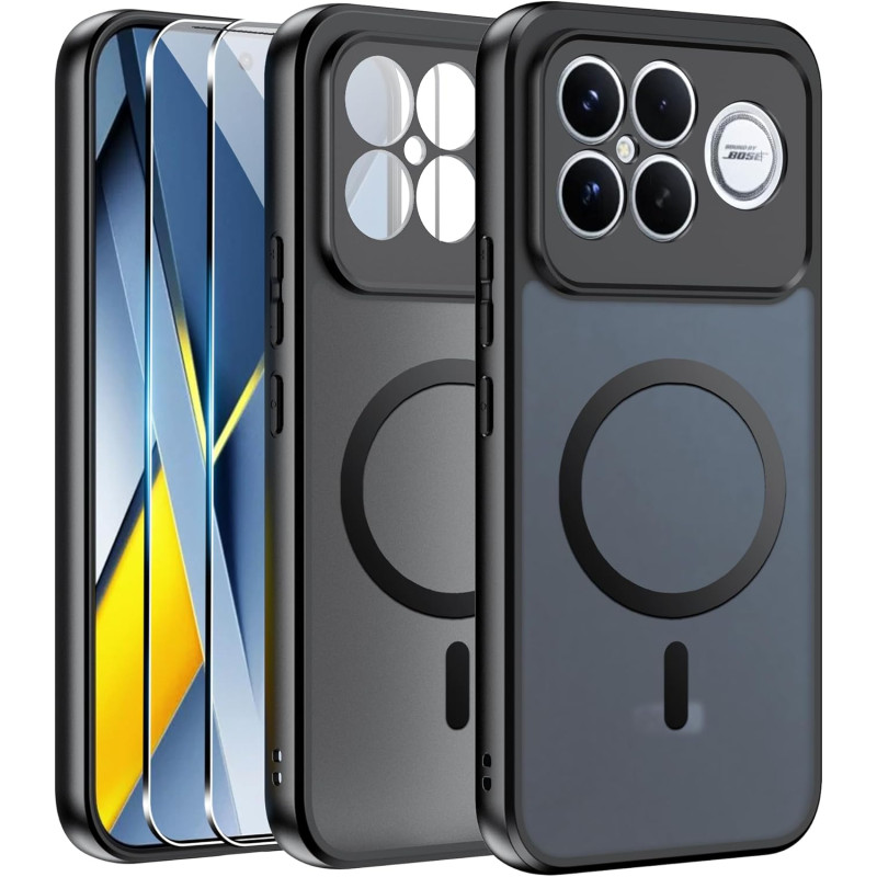 Effcotuo Magnétique Coque pour Xiaomi POCO F8 Ultra 5G Case avec MagSafe avec Verre Trempé Protection écran Anti-Chute Silicone 