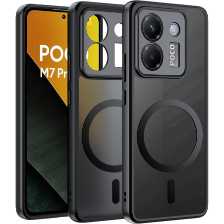 Effcotuo Magnétique Coque pour Xiaomi POCO M7 Pro 5G Case avec MagSafe, Anti-Chute Silicone Souple + Acrylique Givré Coque, Etui