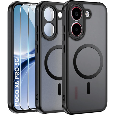 Effcotuo Magnétique Coque pour Xiaomi POCO X8 Pro 5G Case avec MagSafe avec Verre Trempé Protection écran Anti-Chute Silicone So