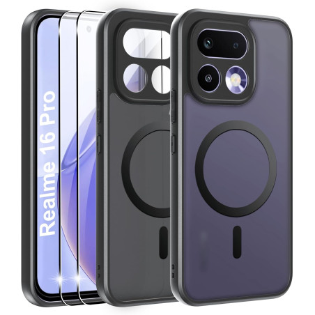 Effcotuo Magnétique Coque pour Realme 16 Pro 5G Case avec MagSafe avec Verre Trempé Protection écran Anti-Chute Silicone Souple 
