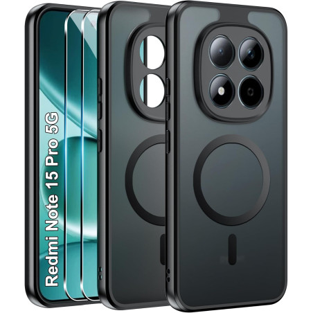Effcotuo magnétique coque pour xiaomi rougemi note 15 pro 5g case avec magsafe avec verre trempé protection écran anti-chute sil