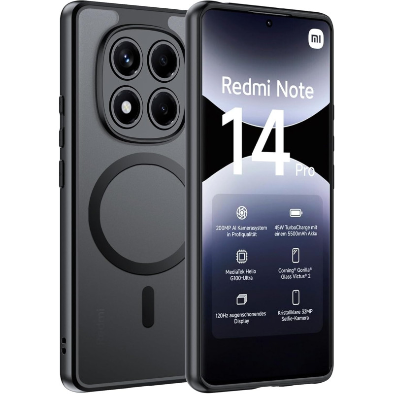 Effcotuo magnétique coque pour xiaomi rougemi note 14 pro 4g case avec magsafe, anti-chute silicone souple + acrylique givré coq