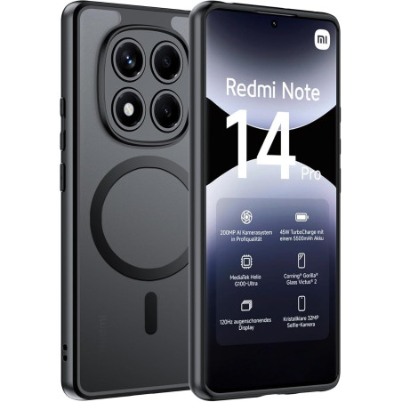 Effcotuo magnétique coque pour xiaomi rougemi note 14 pro 4g case avec magsafe, anti-chute silicone souple + acrylique givré coq