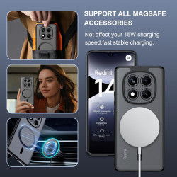 Effcotuo magnétique coque pour xiaomi rougemi note 14 pro 4g case avec magsafe, anti-chute silicone souple + acrylique givré coq
