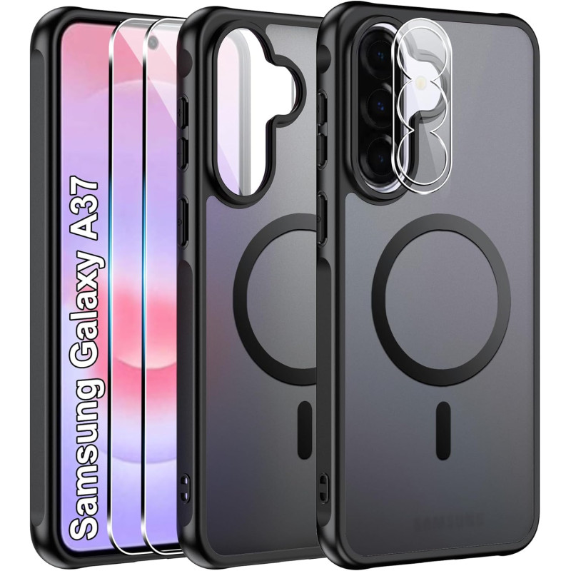 Effcotuo Magnétique Coque pour Samsung Galaxy A37 5G Case avec MagSafe avec Verre Trempé Protection écran Anti-Chute Silicone So