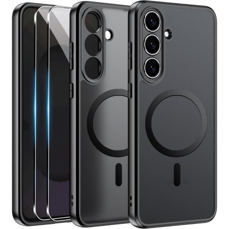 Effcotuo Magnétique Coque pour Samsung Galaxy S25 FE 5G Case avec 2 Verre Trempé Protection écran Deux, Soft Etui Silicone TPU C